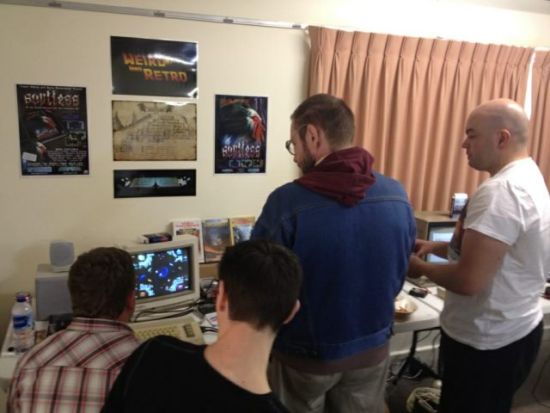 Weird and Retro area at the Amiga Users Group meet - showcasing RGCD's latest C64 releases